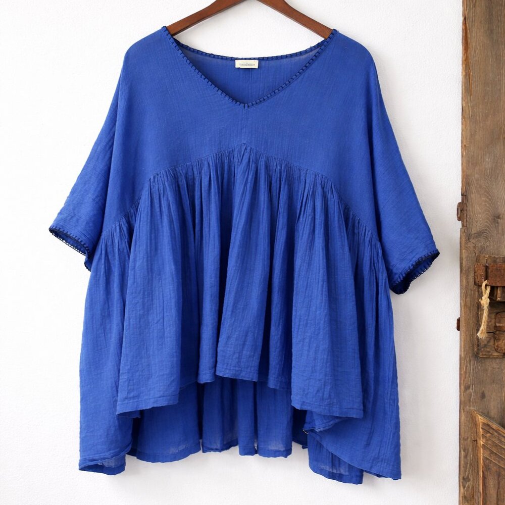 Sundance Beauty Breeze Blue Cotton Peasant Babydoll Top Size L Gauze